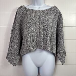 Free People Good Day Cropped Nubby Ribbed Sweater Gray White sz XS